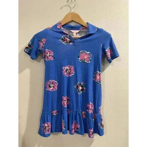 Lilly Pulitzer Dress Girls L 8-10 Pima Cotton Floral Blue Short Sleeve Polo